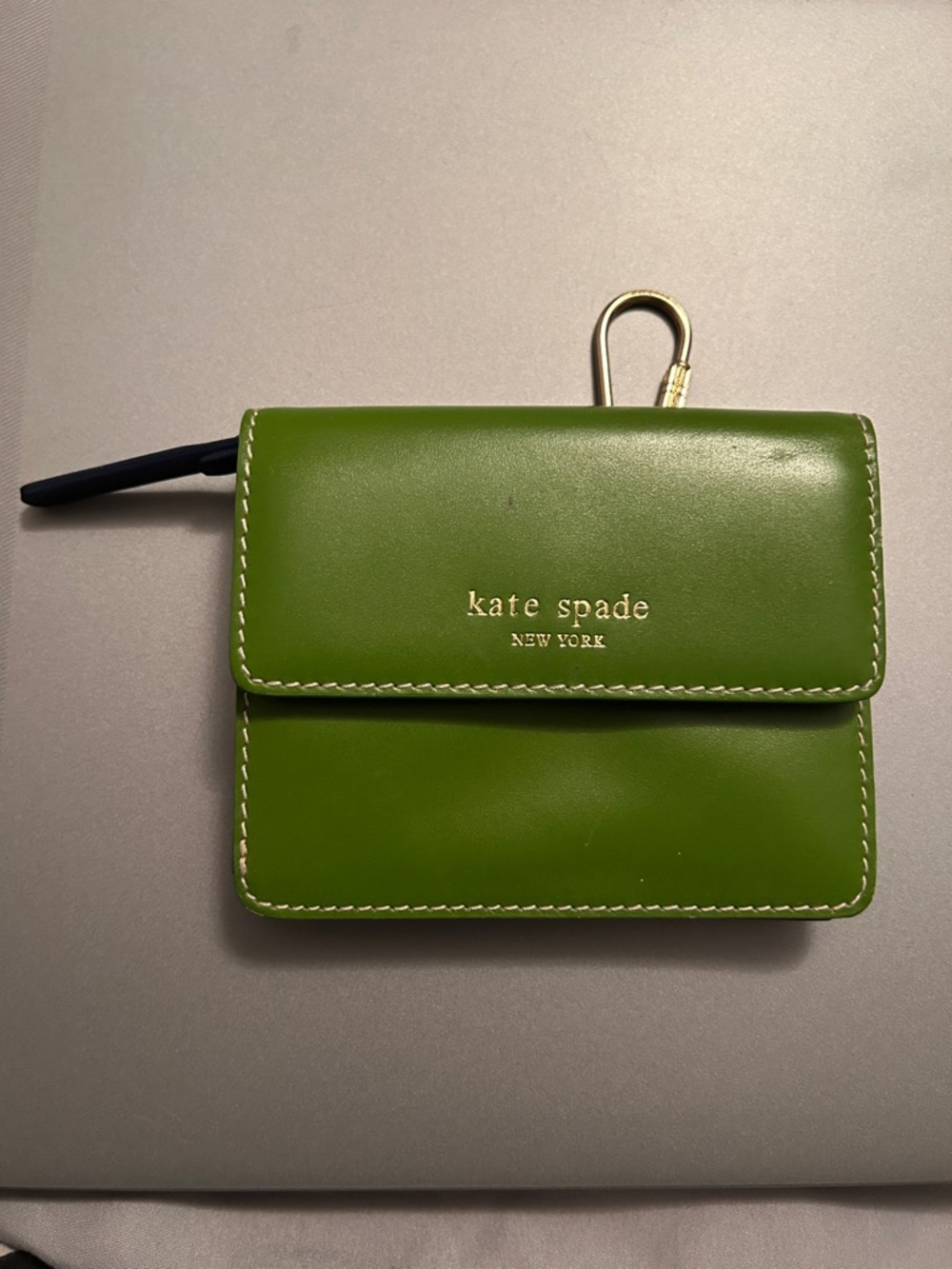 Kate Spade Bright Green Leather Mini Wallet with Gold Logo